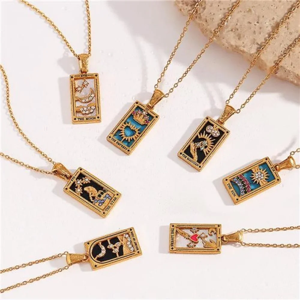 Tarot Card Necklace 18k Gold Plated Tarot Cards Pendant Necklace Vintage